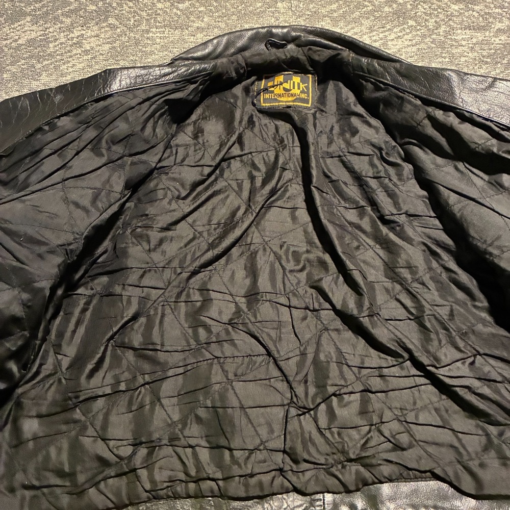 Unik International Leather Motorcycle Biker Jacket Belted Zip Size 60 Big Tall - Picture 11 of 15